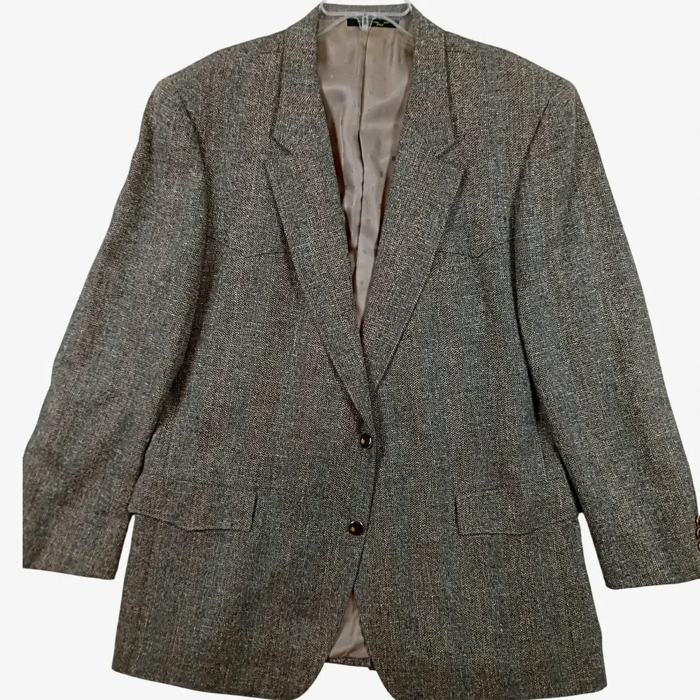 Marcial Mancillas Western Tweed Blazer Mens 48L Gray Wool Silk Herringbone Dance